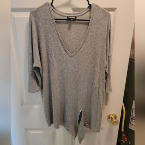 Express Heathered Grey Dress Top V-Neck